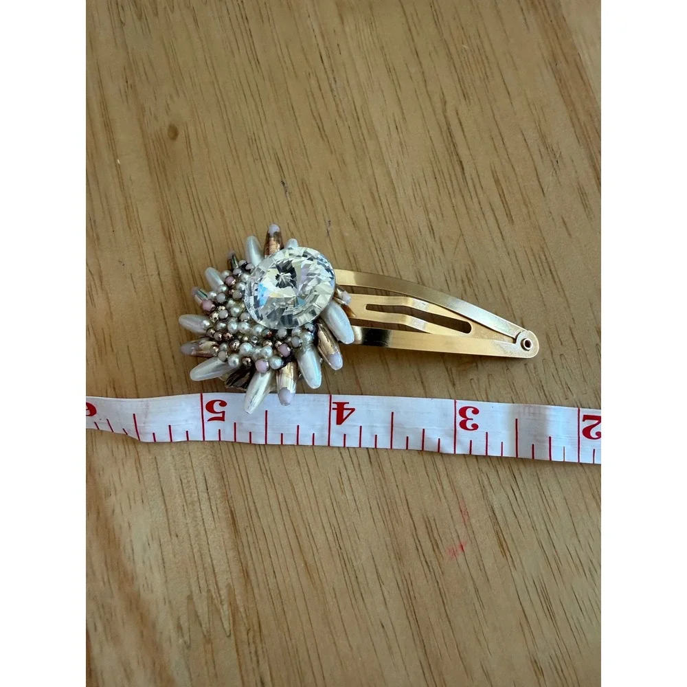 R. Mozer 1998 Handcrafted Crystal Sunburst Gold Tone Snap Hair Clip Barrette